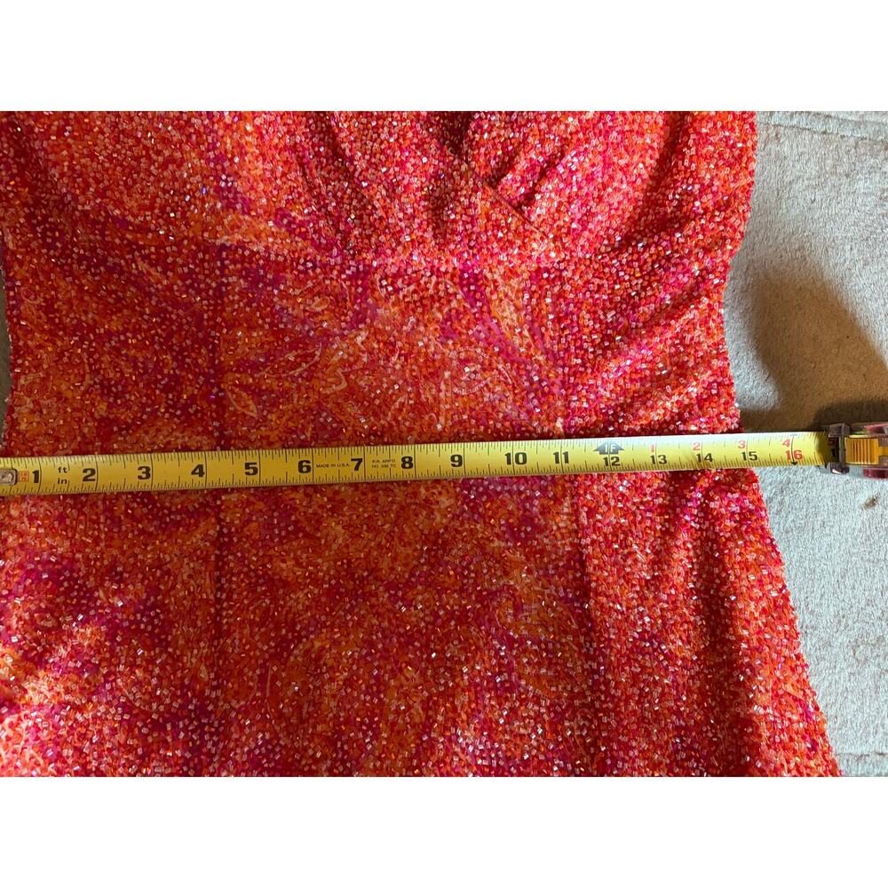 Jovani Y2K 100% Silk Beaded Evening Gown Size 10 Orange Pink Maxi - Picture 9 of 11